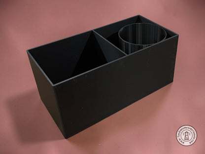 An empty fork truck caddy showing a regular/bottle insert on a maroon background.