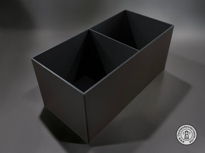 An empty fork truck caddy showing it without a drink holder on a dark gray background.