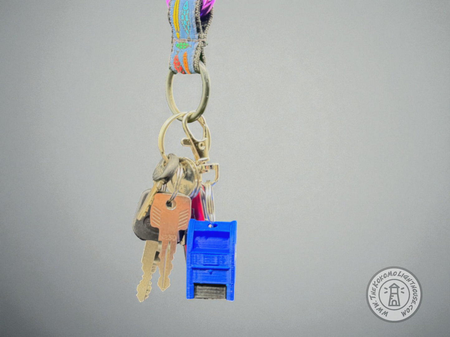 Mini Postal Blue Collection Box Key Chain - 3D Printed Blue Collection Box Key Ring with Swivel Hook (Copy)