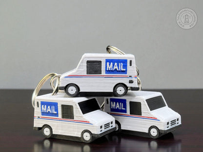 Mini Postal Truck LLV Key Chain - 3D Printed Mail Truck Key Ring with Swivel Hook