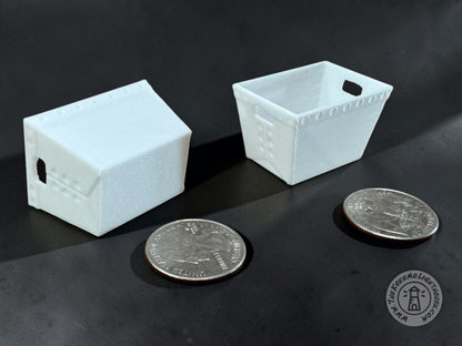 2 dollhouse scale dps trays on a gray background with two quarters for size comparison